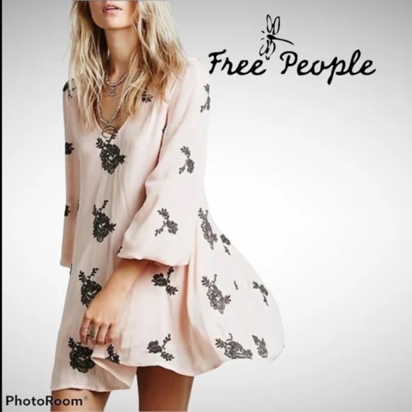 Free People Gauzy Pink Austin Swing Dress with Embroidery - Size Small - Picture 2 of 8